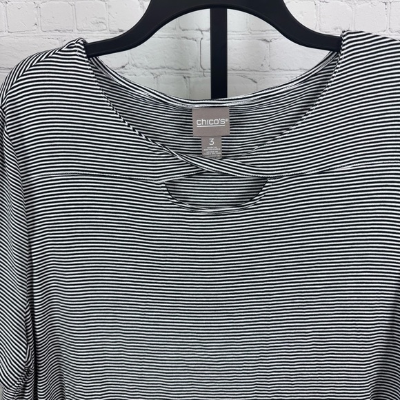 Chico’s Black and White Striped Short Sleeve T-Shirt Size 3 (XL) - Picture 3 of 6